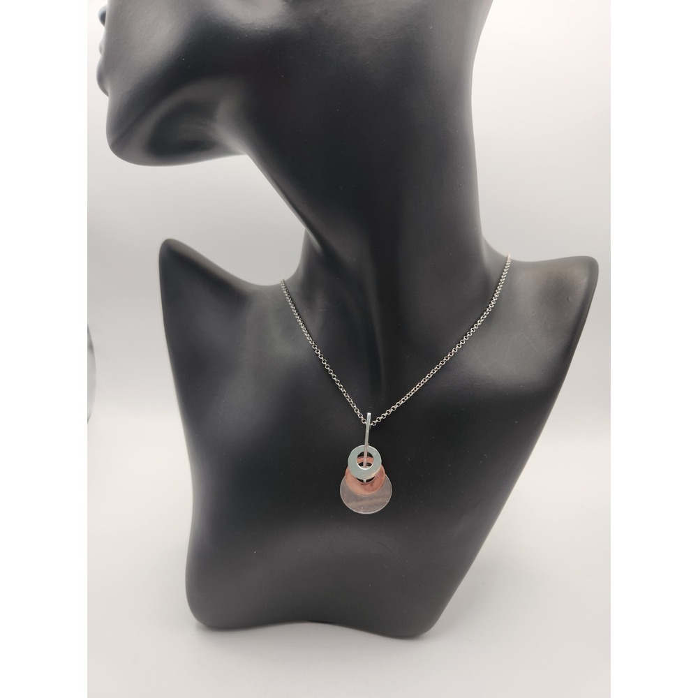 Frederic Duclos Sterling Silver Tri-Tone Triple Circle‎ Pendant Necklace Italy